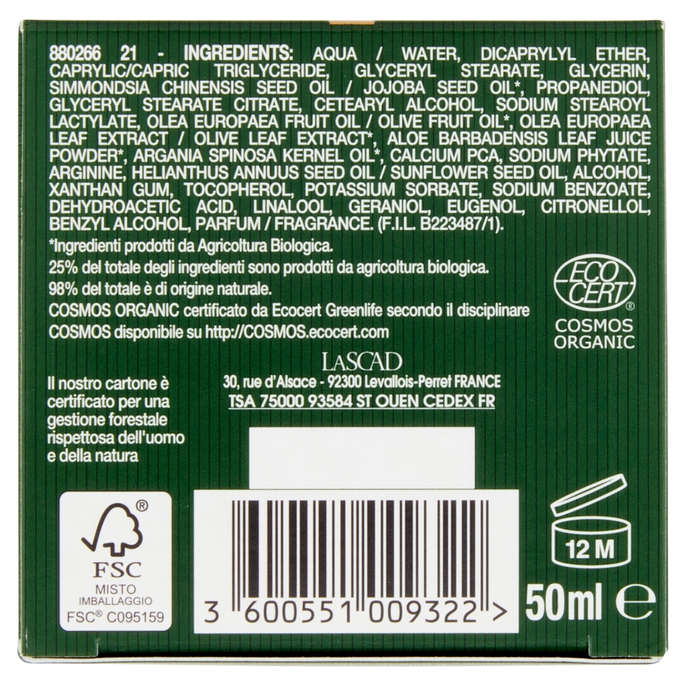 Tesori di Provenza Crema Viso Anti-età Giorno, con Olio d'Oliva Biologico, Ricco in Polifenoli, 50ml